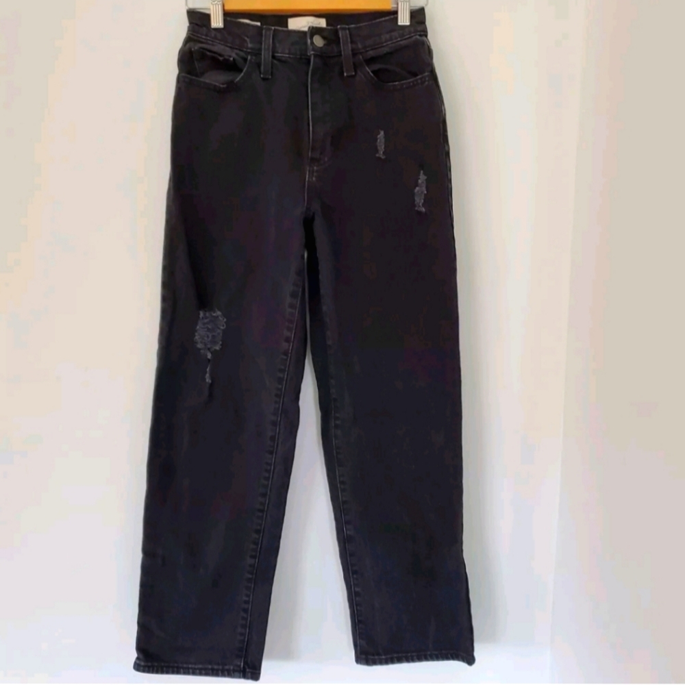 Universal Thread Sz 00/24R Black Vintage Straight Distress Denim Jeans Casual